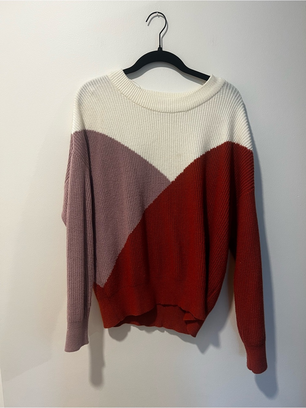 Sophie Rue Colorblock Crewneck Sweater in Cream, Mauve & Rust